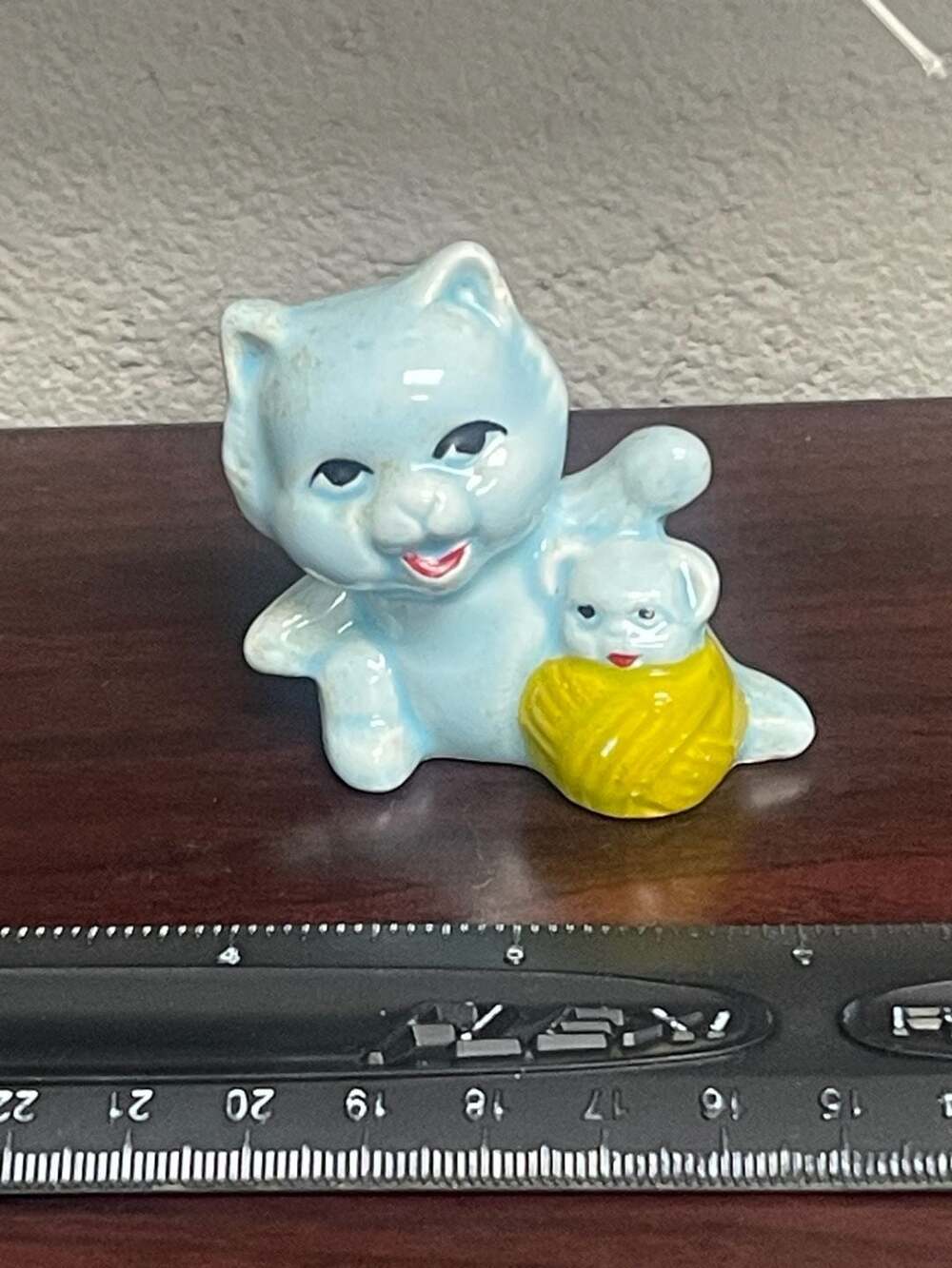 Vintage Ceramic Blue Cat Figurine miniature